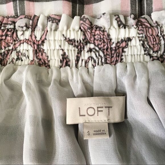 ANN TAYLOR LOFT BOHO MULTI MEDIA PAISLEY PLAID OFF SHOULDER CHIFFON BLOUSE TOP S - Picture 9 of 14